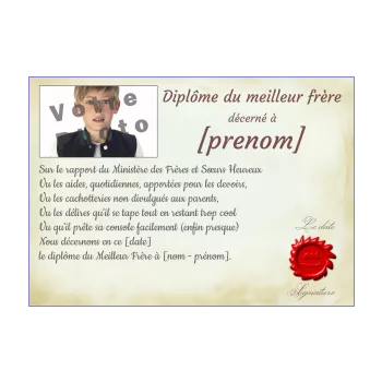 diplome meilleur humour frere gris jaune 