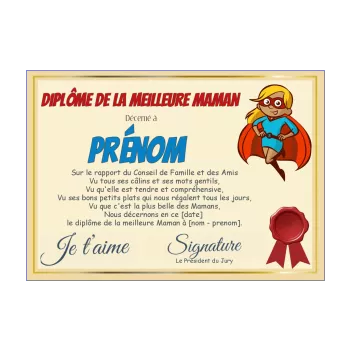 diplome meilleure maman humour bleu rouge 