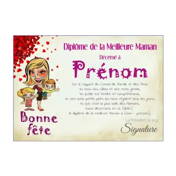 diplome meilleure maman humour coeur rouge dessin 