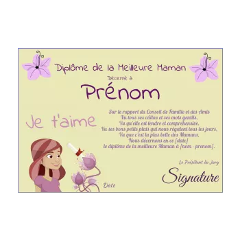 diplome meilleure maman dessin fleur mauve 