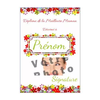 diplome meilleure maman fleur rouge vert 