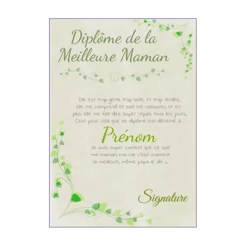diplome meilleure maman fleur vert 