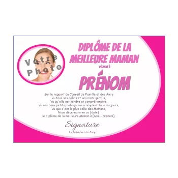 diplome meilleure maman mauve rose 