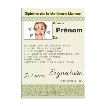 diplome meilleure maman vert 