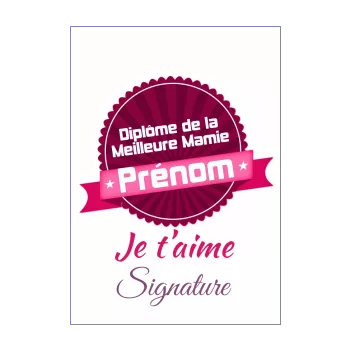 diplome meilleure grand mere blason mauve rose 
