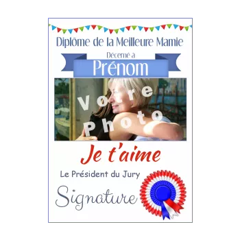 diplome meilleure grand mere bleu rouge ruban 