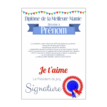 Diplôme De Meilleure Mamie Pour La Fête Des Grand-mères à Imprimer