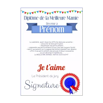 diplome meilleure grand mere bleu rouge 