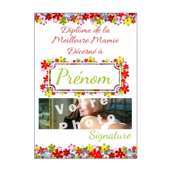 diplome meilleure grand mere fleur rouge vert 