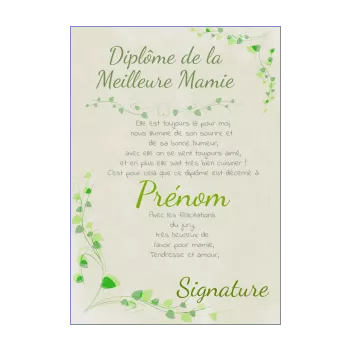 diplome meilleure grand mere fleur vert 