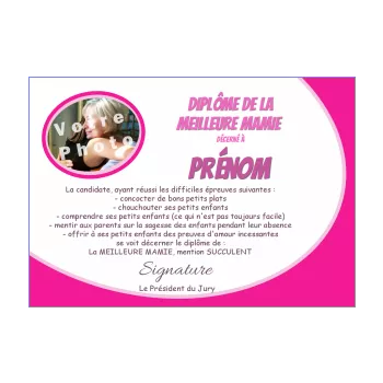 diplome meilleure grand mere mauve rose 