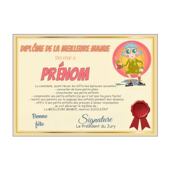 diplome meilleur meilleure grand mere humour orange rouge 