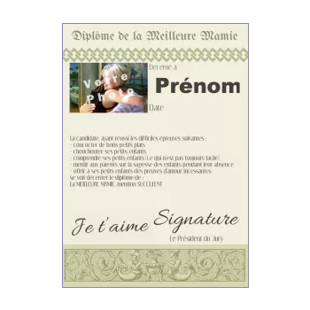 diplome meilleure grand mere fete vert 