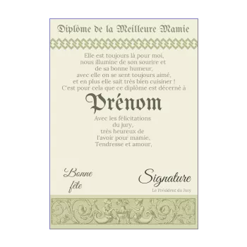 diplome meilleure grand mere fete vert 