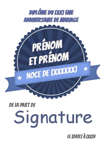 Diplome Anniversaire Mariage Bleu gratuit à imprimer