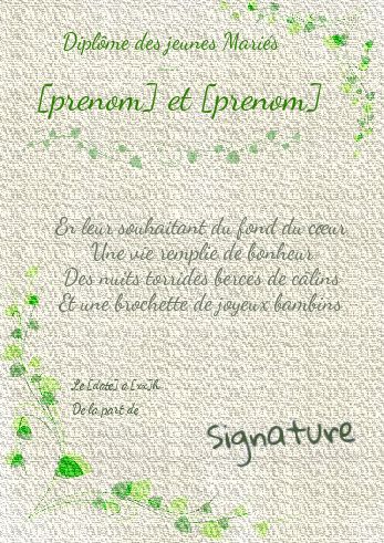 Diplome Mariage Fleur à imprimer