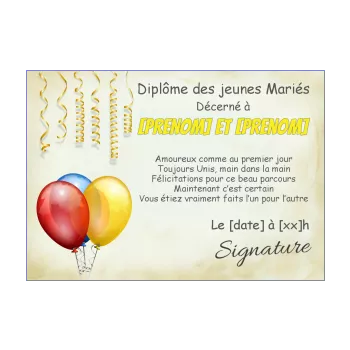 diplome mariage ballon jaune rouge 