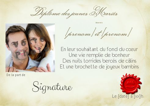 Diplome Mariage avec photo à imprimer