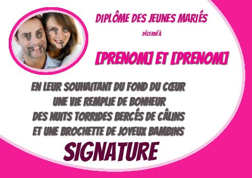 Diplome Mariage avec photo à imprimer