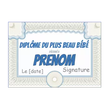 diplome naissance bebe bleu garcon 