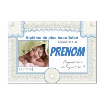 diplome naissance bebe bleu garcon 