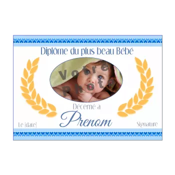 diplome naissance bebe bleu garcon 