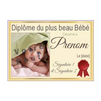 diplome naissance bebe fille garcon jaune 