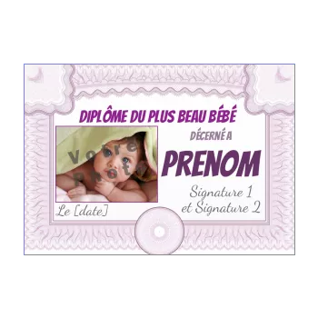 diplome naissance bebe fille mauve rose 