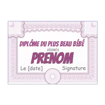 diplome naissance bebe fille mauve rose 