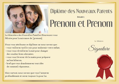 Diplome Naissance Bebe Jaune avec photo à imprimer