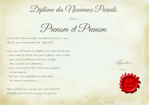 Diplome Naissance Bebe Jaune Vert à imprimer