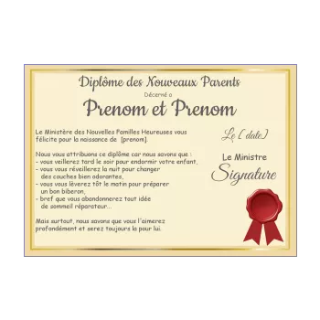 diplome naissance jaune parents 