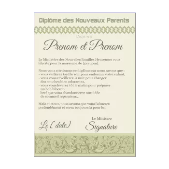diplome naissance parents vert 