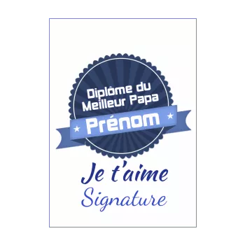 diplome meilleur papa fete blason bleu 