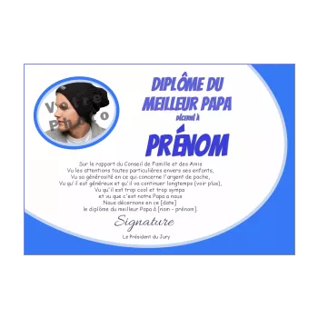 diplome meilleur papa fete bleu 