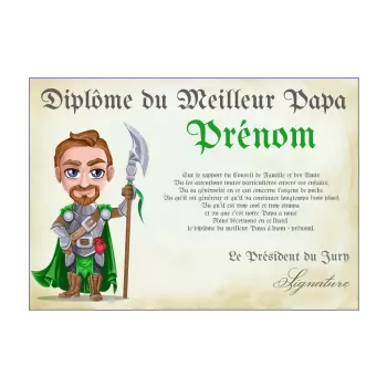 diplome meilleur papa fete chevalier dessin vert 