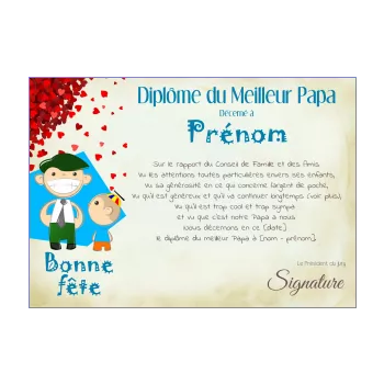 diplome meilleur papa fete humour coeur bleu 