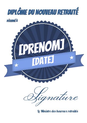 Diplome Retraite Humour Blason Bleu gratuit à imprimer