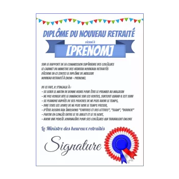 diplome retraite humour blanc bleu 