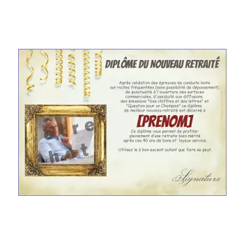 diplome retraite humour jaune 