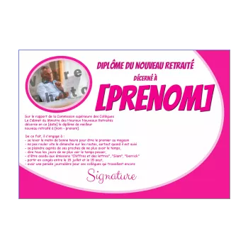 diplome retraite humour femme mauve rose 