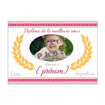 diplome meilleure soeur coeur jaune rose 