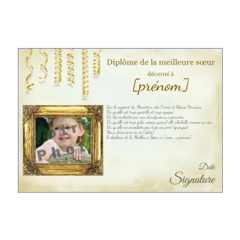 diplome meilleure soeur jaune marron 
