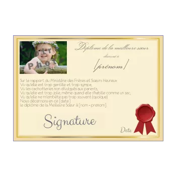 diplome meilleure soeur jaune 