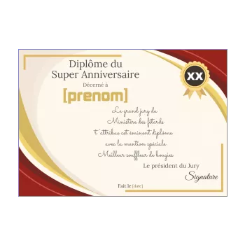 diplome anniversaire humour marron rouge 