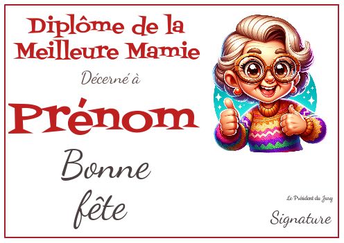 Diplome Meilleure Grand Mere Humour gratuit à imprimer