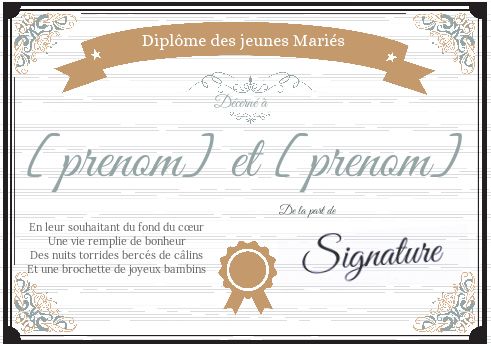 Diplome Mariage Elegant Marron à imprimer