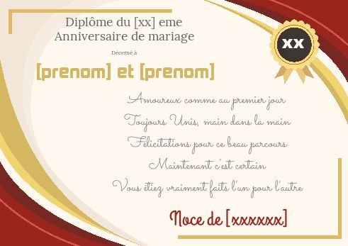 Diplome Anniversaire Mariage Marron Rouge à imprimer