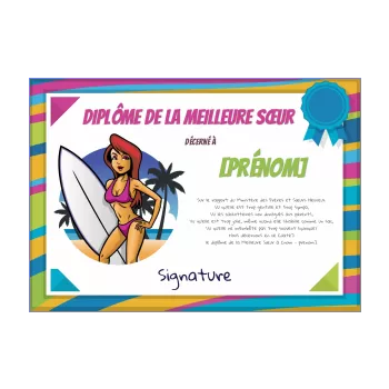 diplome meilleure humour soeur fille sport surf 