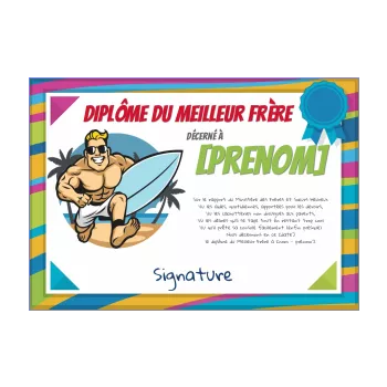 diplome meilleur humour frere dessin sport surf 